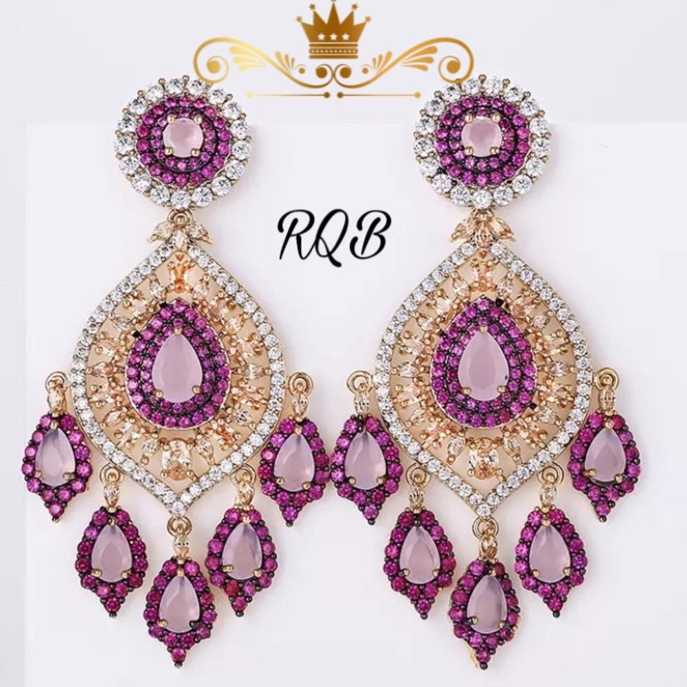 Rhodalite Pink and Clear CZs Formal Earrings